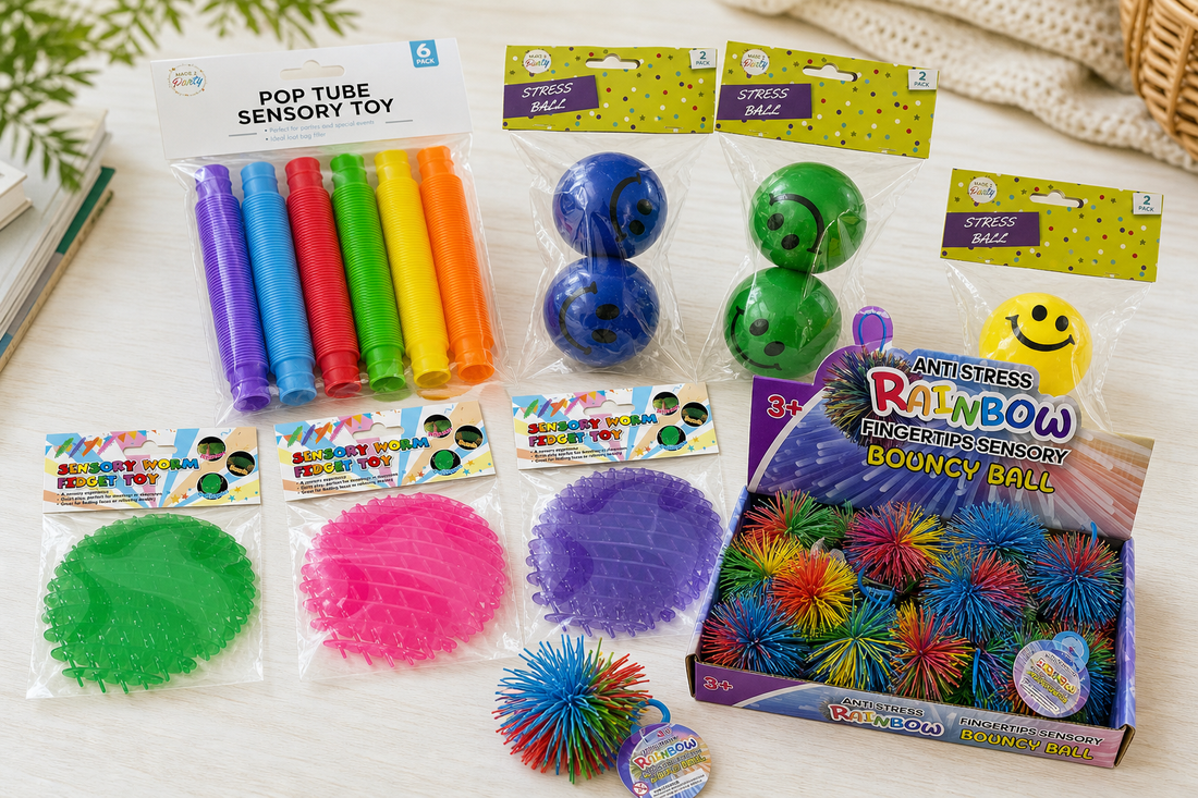 Wholesale sensory and fidget toys - pop tubes, stretchy worms, stress balls and squishy string balls