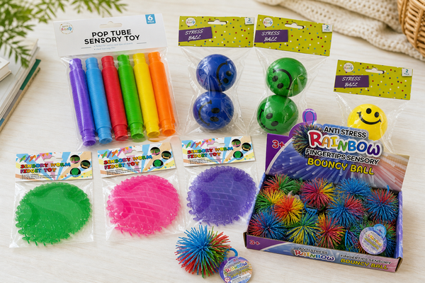Wholesale sensory and fidget toys - pop tubes, stretchy worms, stress balls and squishy string balls