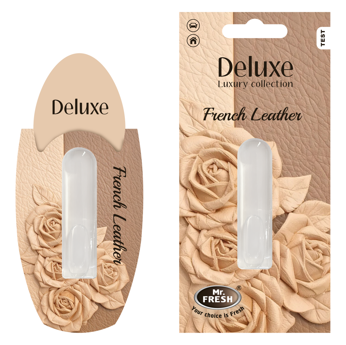 French Leather Car Air Freshener - Luxury Diffuser | Mr. Fresh Deluxe - packaging