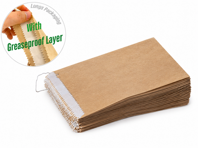 Stack of 500 small natural brown kraft paper bags (140x180mm) for wholesale food-service use - GPL flat-bottom design