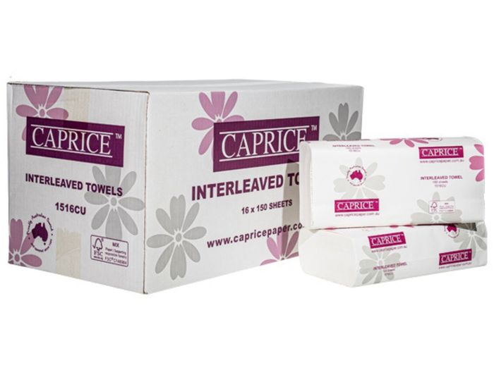 Caprice ultraslim interleaved paper hand towels 24x23cm bulk 2400-pack for slim commercial washroom dispensers