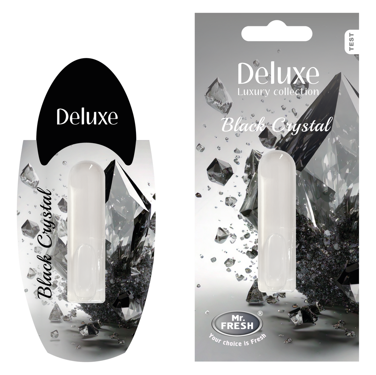 Black Cristal Car Air Freshener - Luxury Diffuser | Mr. Fresh Deluxe - packaging