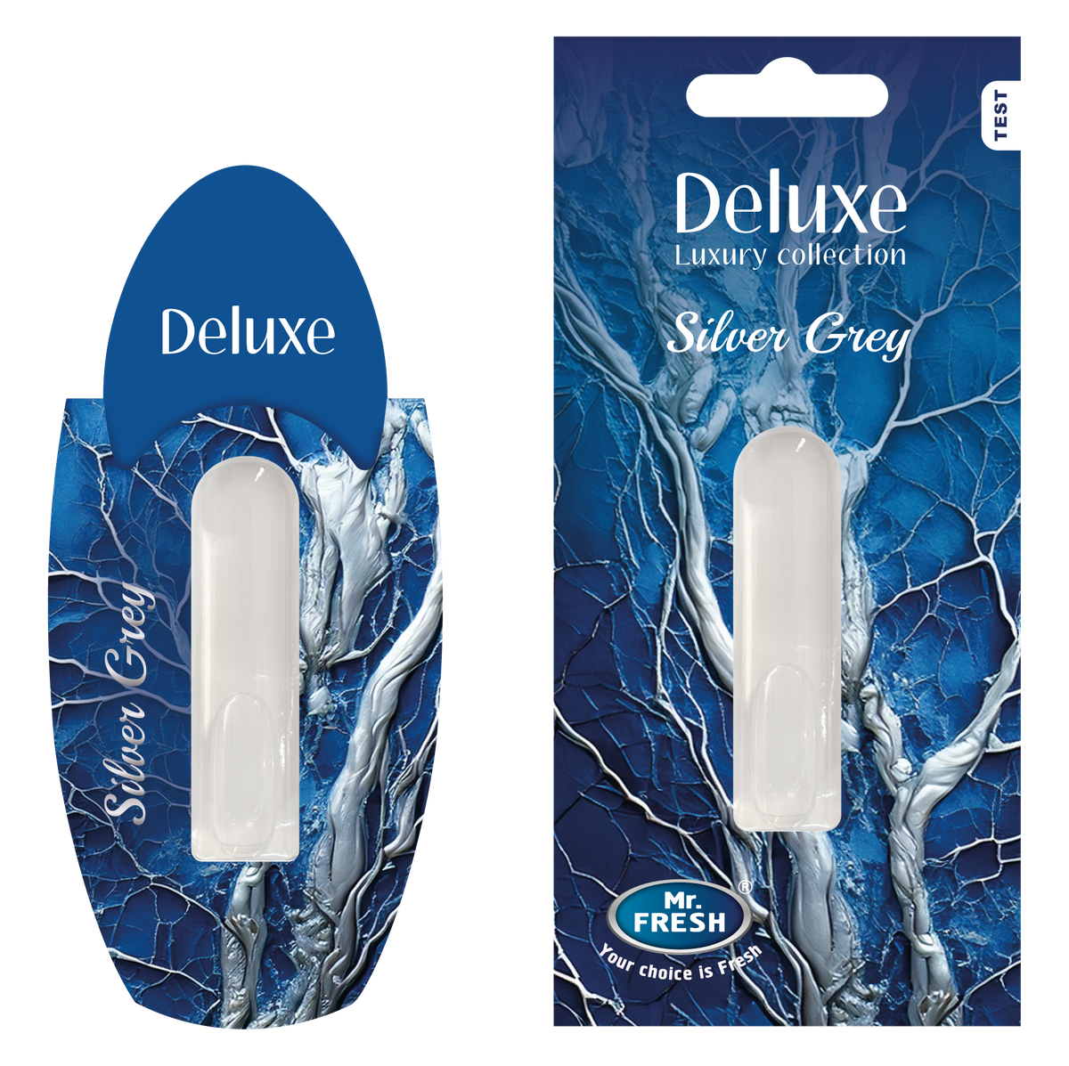 Silver Grey Car Air Freshener - Luxury Diffuser | Mr. Fresh Deluxe - packaging