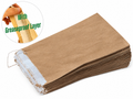 Stack of brown paper bags with a close-up inset showing a bag with a greaseproof layer.