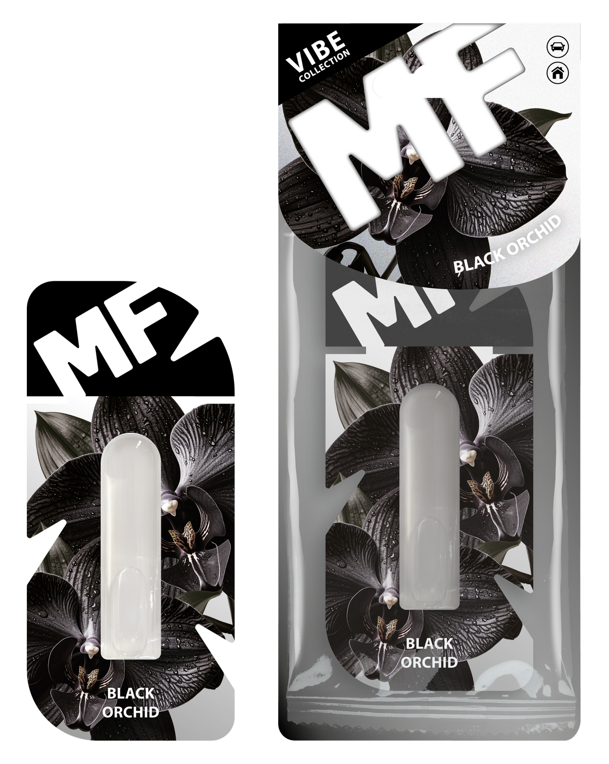 Black Orchid Car Air Freshener - Hanging Diffuser | Mr. Fresh VIBE - packaging