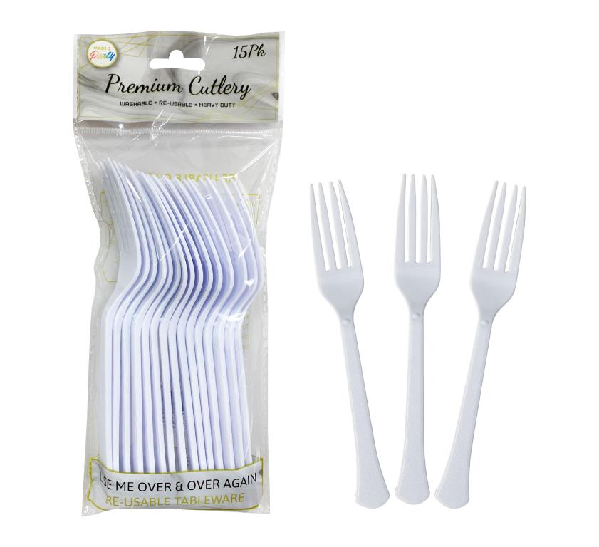 15PK Premium Re-Usable Plastic Party Forks