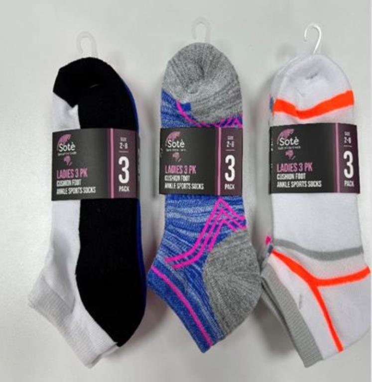 Ladies 3PK Cushion foot Ankle sports socks