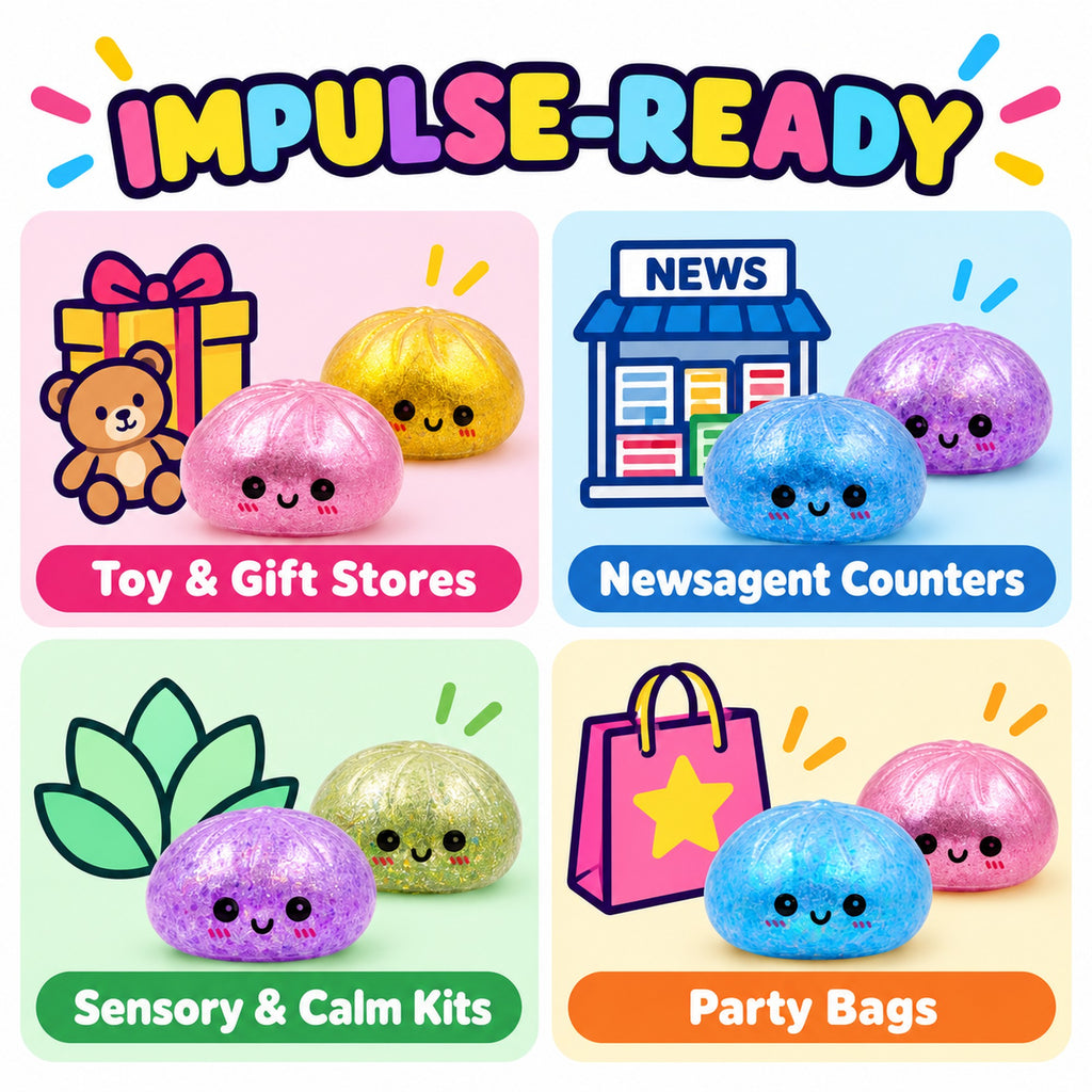 Emoji gel-bead dumpling squishy for toy and gift stores, newsagents, sensory kits and party bags