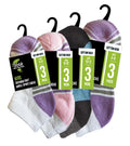 Kids 3-pack cushion foot ankle sports socks in assorted colours, sizes 9-12 through 3-8, wholesale carton of 24 packs