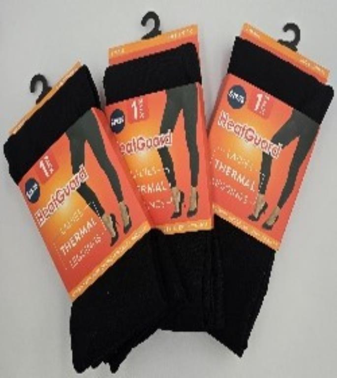 Black thermal leggings in small, medium and large sizes, bulk packed 48 per carton for wholesale retail