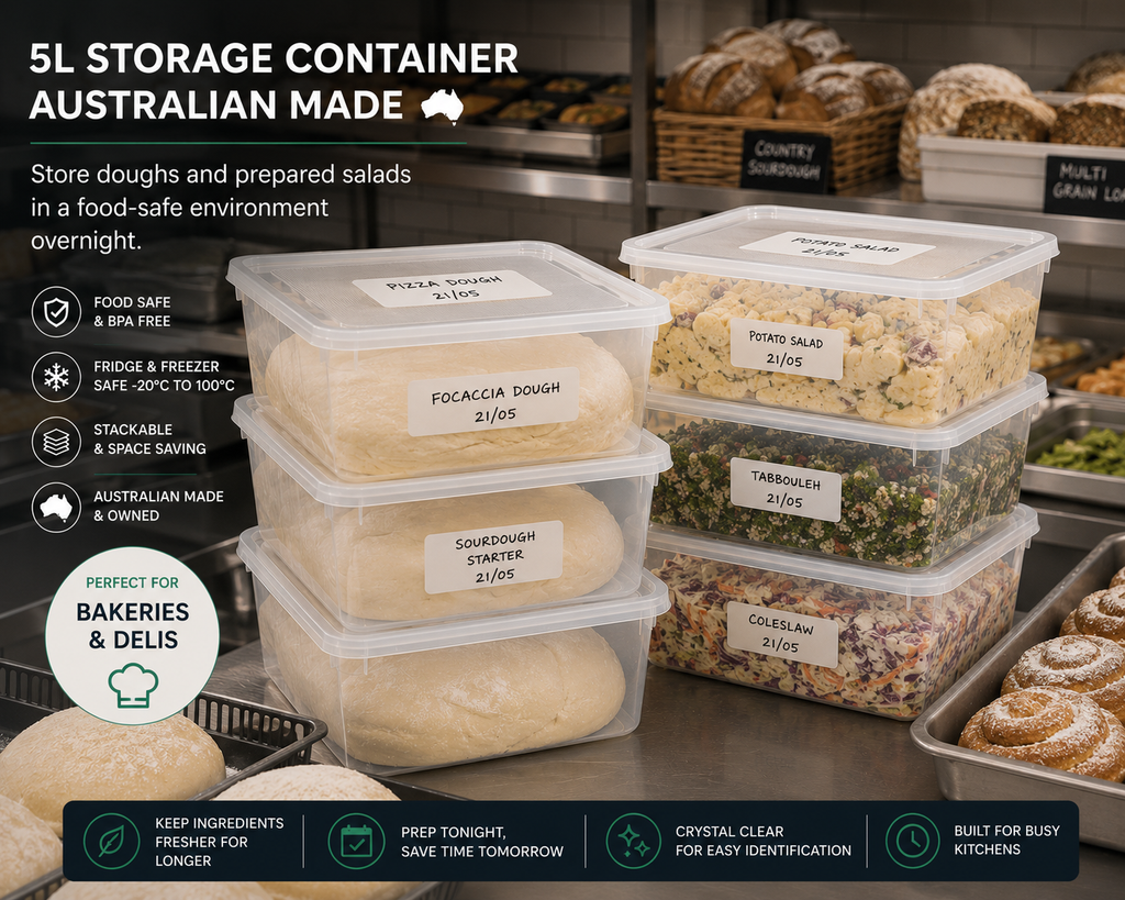 Container using in Bakeries and delis - store doughs and prepared salads in a food-safe environment overnight
