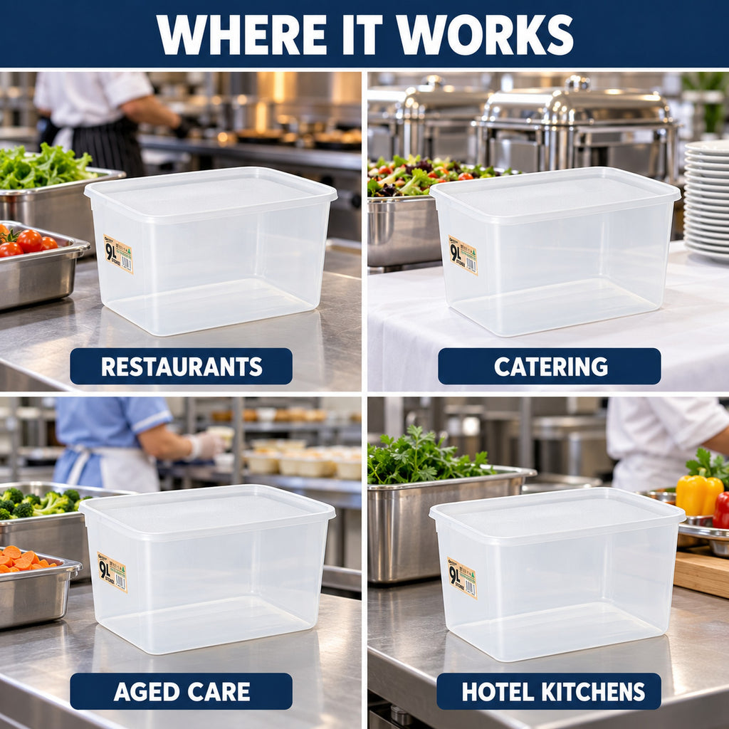 Large food storage container for restaurants, catering, aged care and hotel kitchens