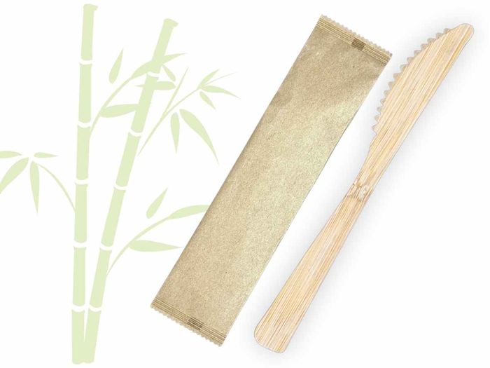 Paper-wrapped bamboo handle cutlery knife 100-piece pack for restaurant and catering use