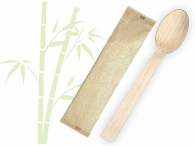 Individually wrapped bamboo cutlery spoons 100-piece pack for café and aged care catering use
