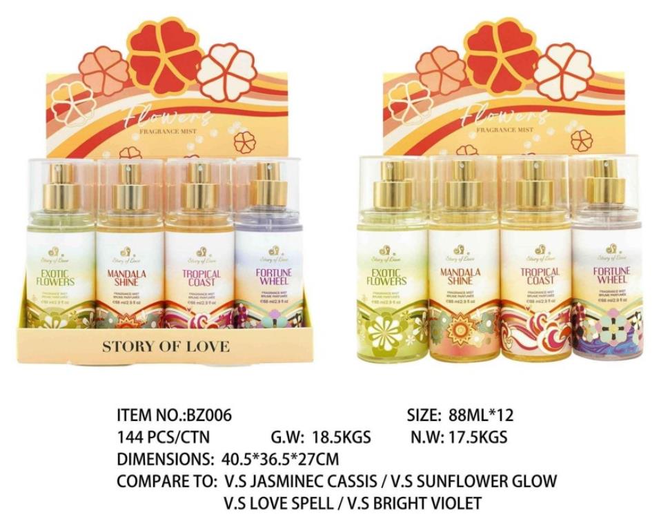 88ML Flowers Fragrance Mist - Smells like V.S Jasmine Cassis/ Sunfglower Glow/Love Spell & Bright Violet