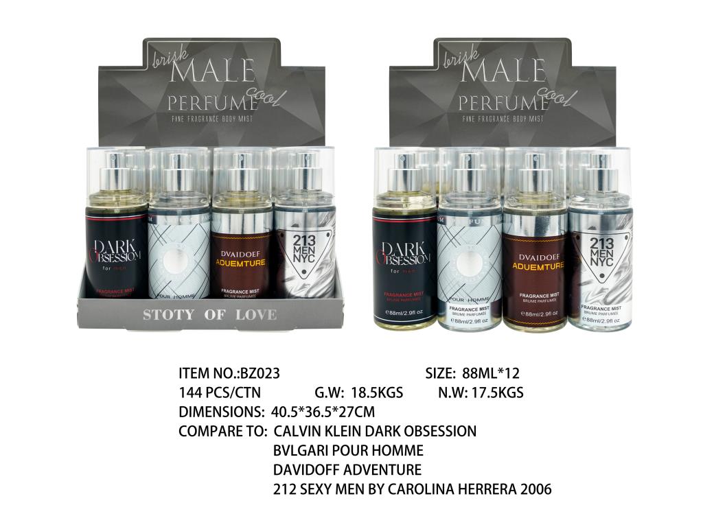 Male Perfume (Fine Fragrance Body Mist - Brisk & Cool)  - Smells like Calvin Klein Dark Obsession / BVLGARI Pour Homme / Davidoff Adventure /  212 Sexy Men by Carolina Herrera 2006