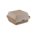 Detpak Endura kraft corrugated clamshell burger box 105x102x80mm open and closed, recyclable takeaway food packaging