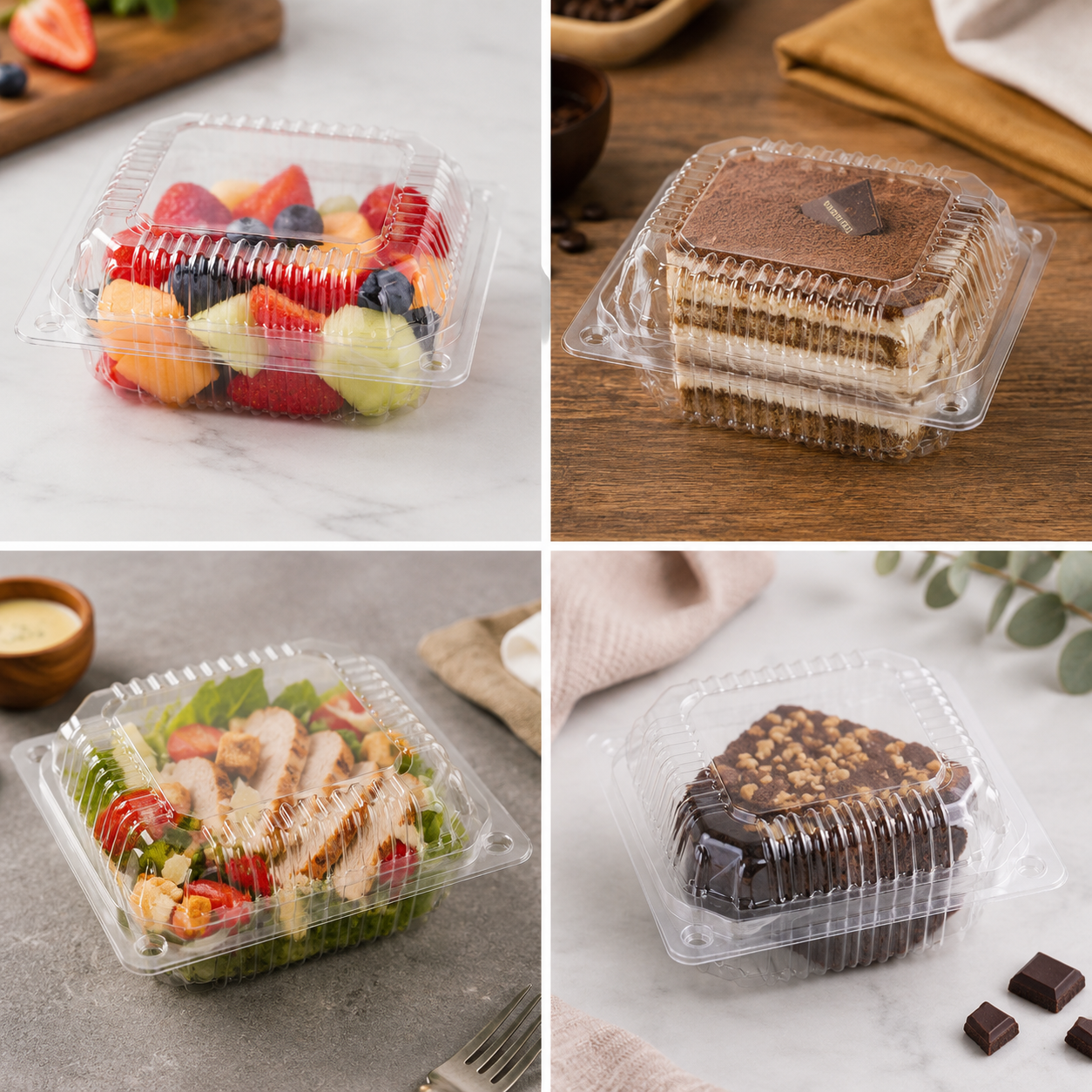 Clear ribbed clamshell takeaway containers 117x203x40mm stacked in bulk carton of 500, wholesale