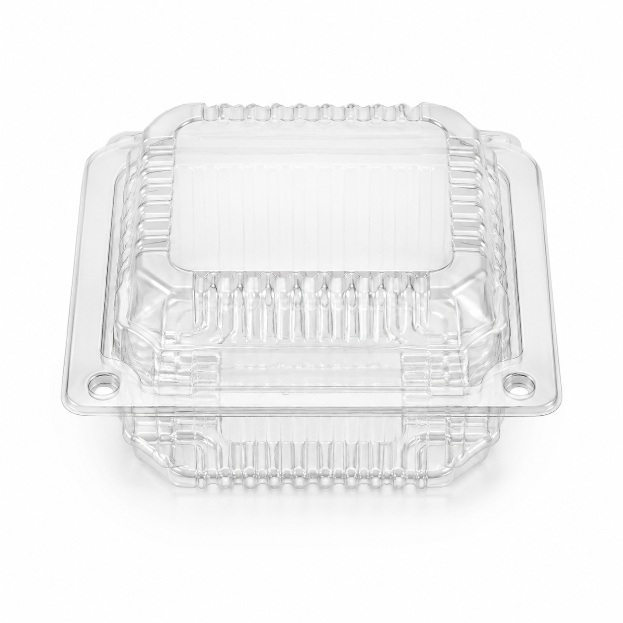 Clear ribbed clamshell takeaway containers 117x203x40mm stacked in bulk carton of 500, wholesale