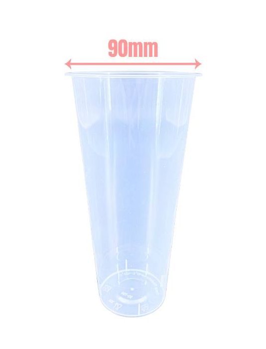 Clear PP plastic bubble tea cup 700ml with 90mm diameter opening, bulk carton for bubble tea shops and cafes