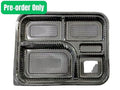 Type A 5-compartment bento box plastic food container with separate sections, 100 sets, for meal prep and school canteens