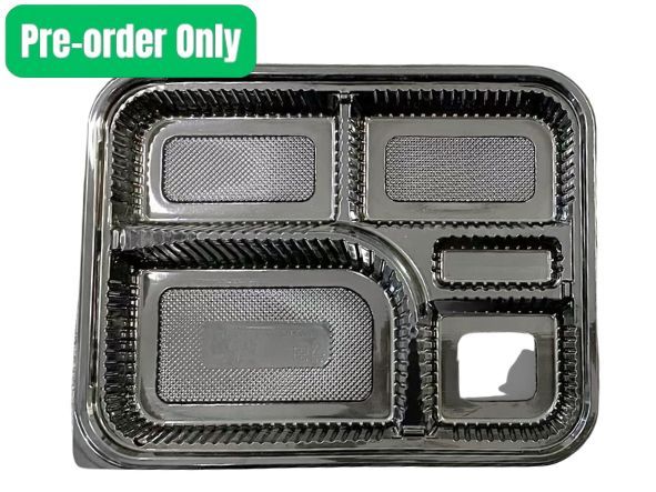 Type A 5-compartment bento box plastic food container with separate sections, 100 sets, for meal prep and school canteens