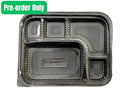 Type B 5-section plastic takeaway food container with lid, 100 sets per carton, used for catering and bento meal service