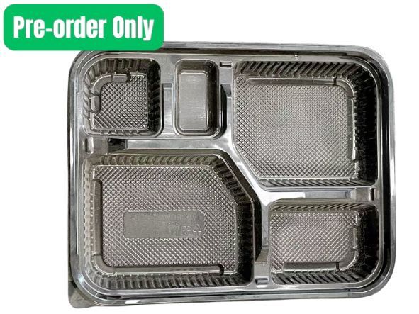 Type C 5-compartment plastic food container with lid for meal-box catering service, 100 sets per carton