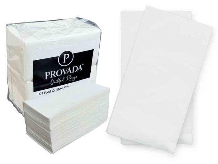 Provada 6501 white quilted 2-ply dinner paper napkins 400x400mm GT-fold, carton of 1000 for catering and events