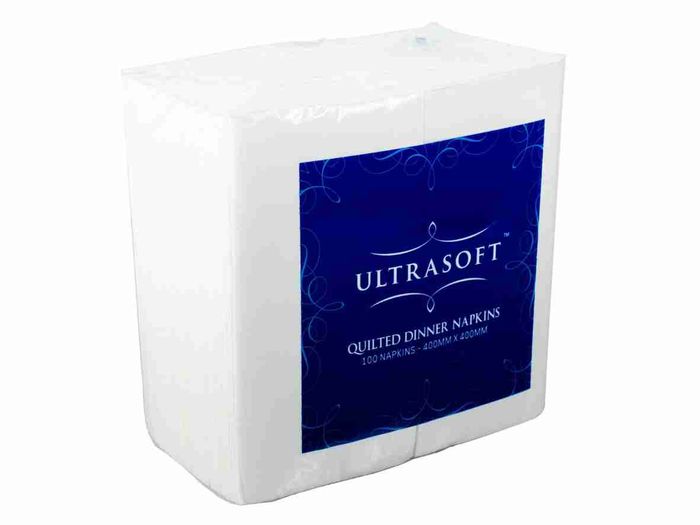 Caprice Ultrasoft white 2-ply quilted dinner paper napkins 400x400mm GT-fold, carton of 1000 for restaurant table service