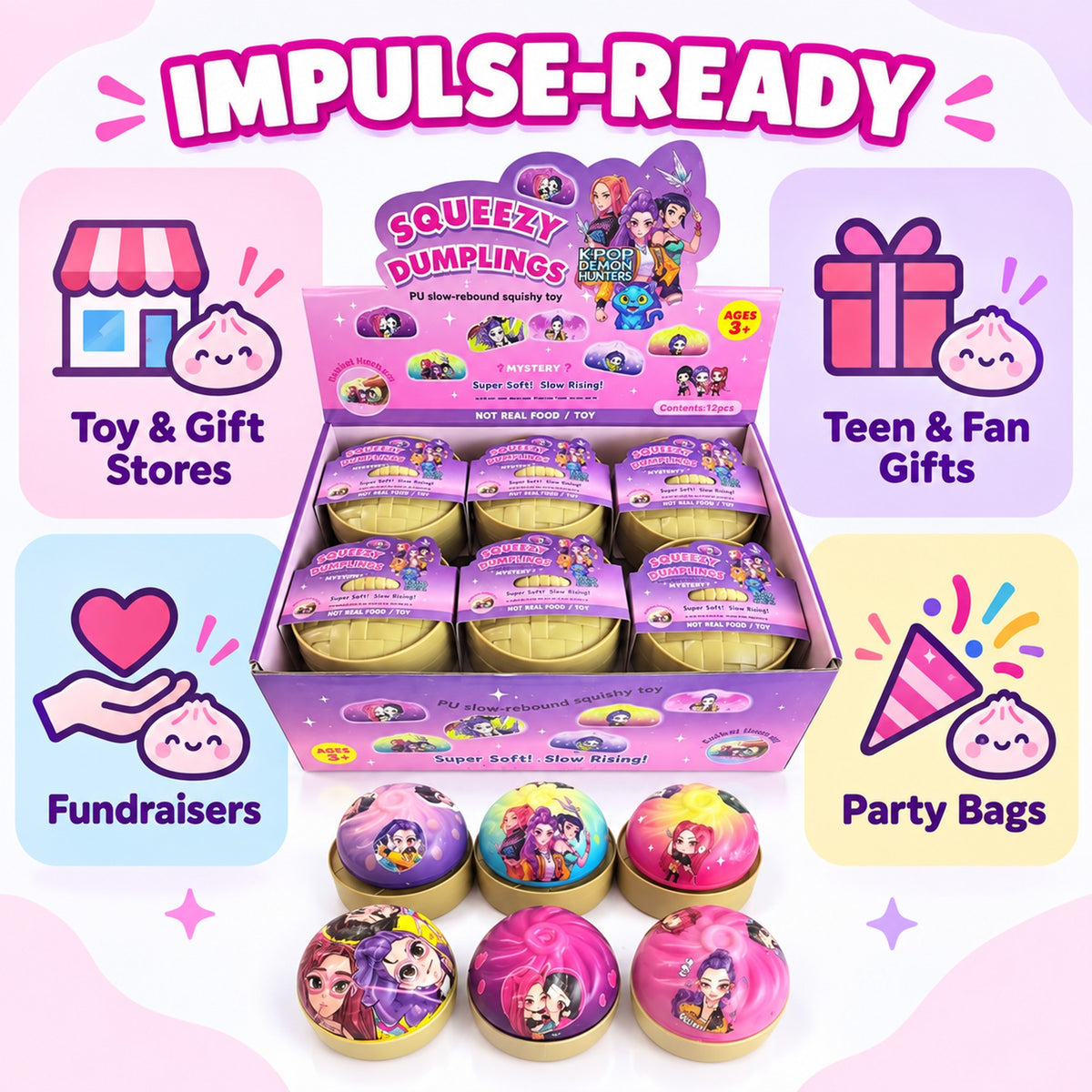 K-pop squishy dumpling for toy and gift stores, teen gifts, fundraisers and party bags