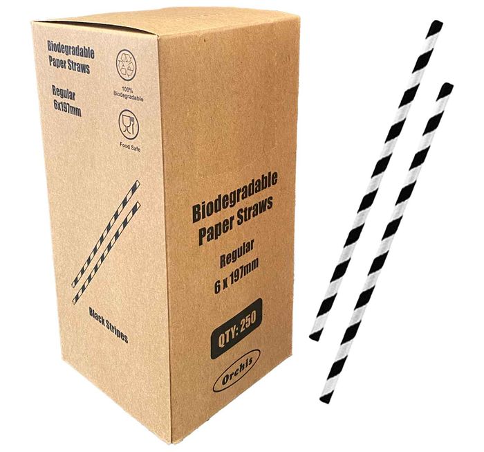 Paper Straw 6 Blk Stripe 2500