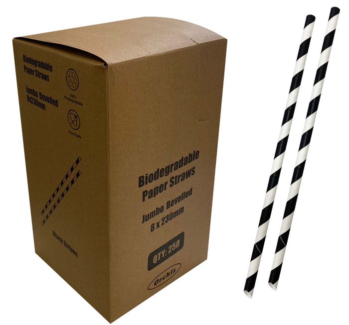Paper Straw 8 Blk Stripe 2500