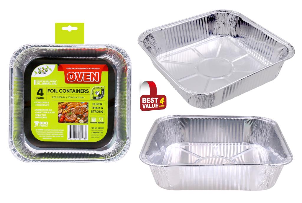 4PK Foil Containers-205MM x 205MM x 42MM