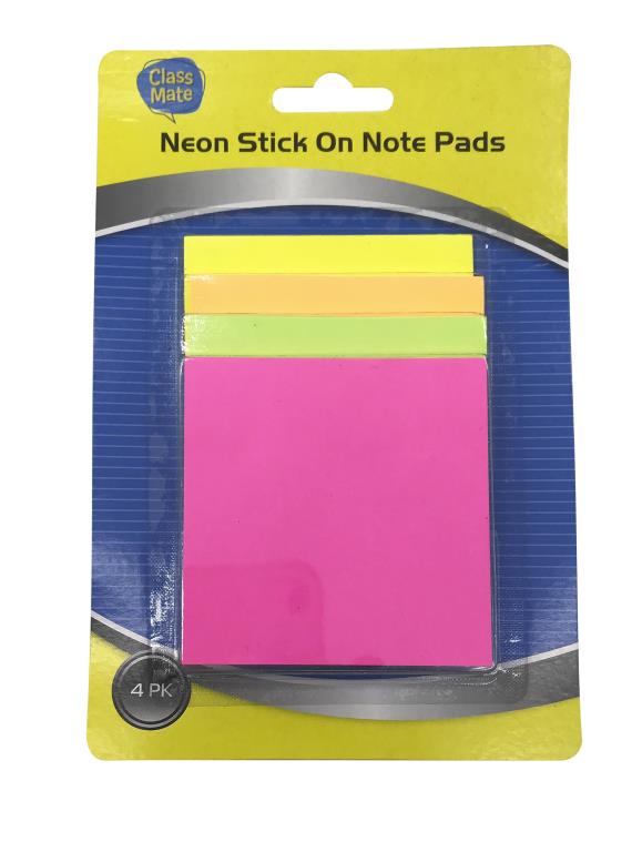 Neon Stick On Adhesive Notes-4PK