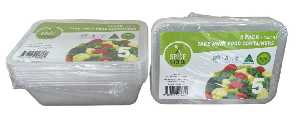 Take Away Containers 5PK -750ML * Australian Made*