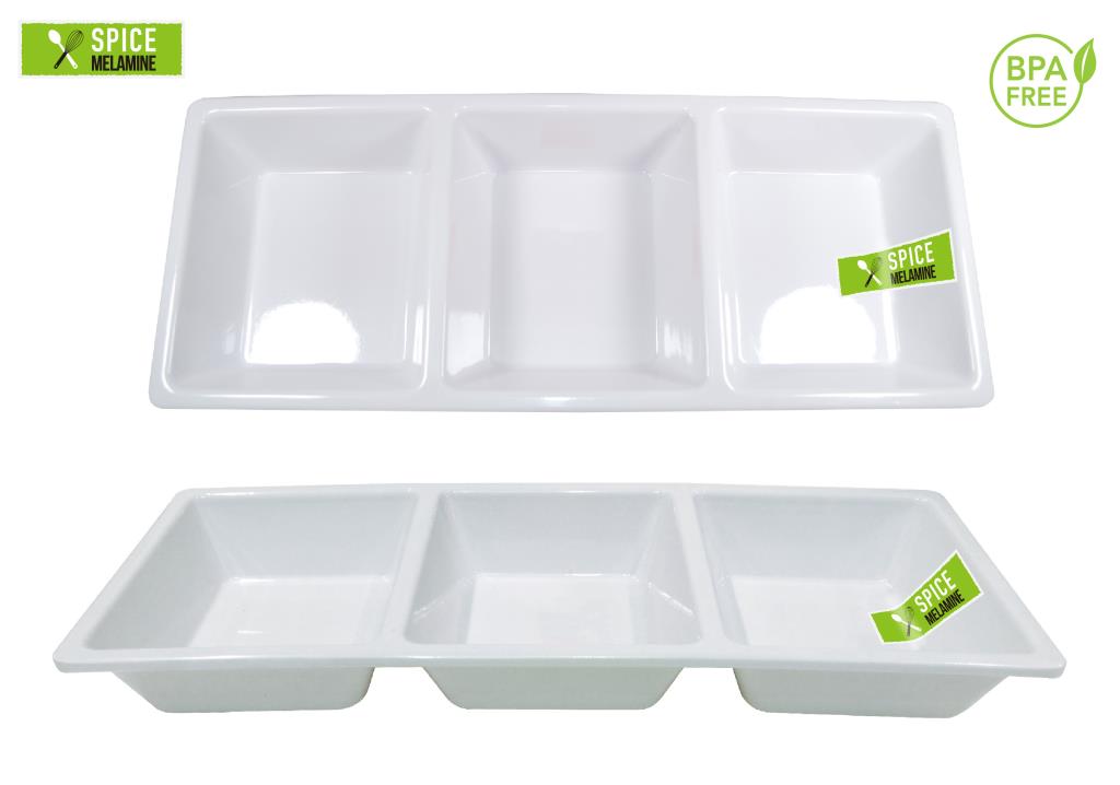 White Melamine 3 Section Condiment Tray - 38CM x 15CM