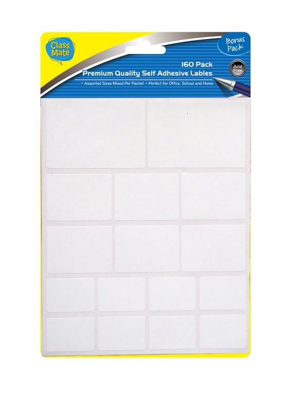 Self Adhesive All White Series Labels-160PK(Assorted Sizes)