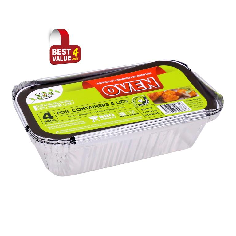 4PK Foil Roasters W/Lids - 205MM x 115MM x 55MM
