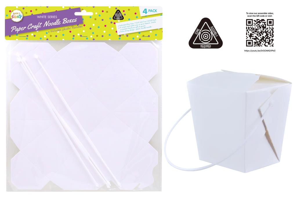 4PK Craft Paper Noodle Box -White Series(16OZ)-Flat Pack Series  (D)