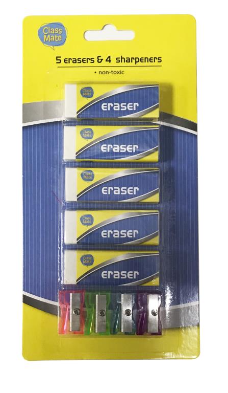 5 Erasers & 3 Sharpeners Value Pack