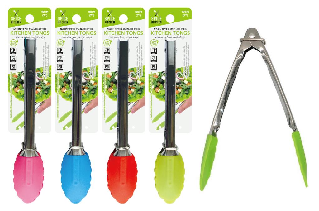 Silicone Tipped Kitchen Tongs (7') - Assorted Colours