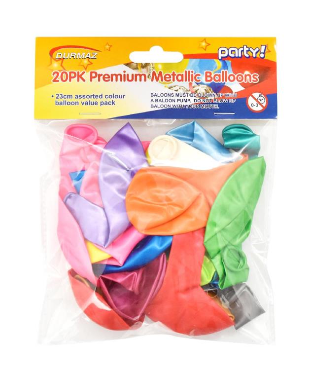 20PK Metallic Balloons - Assorted Colour Pack