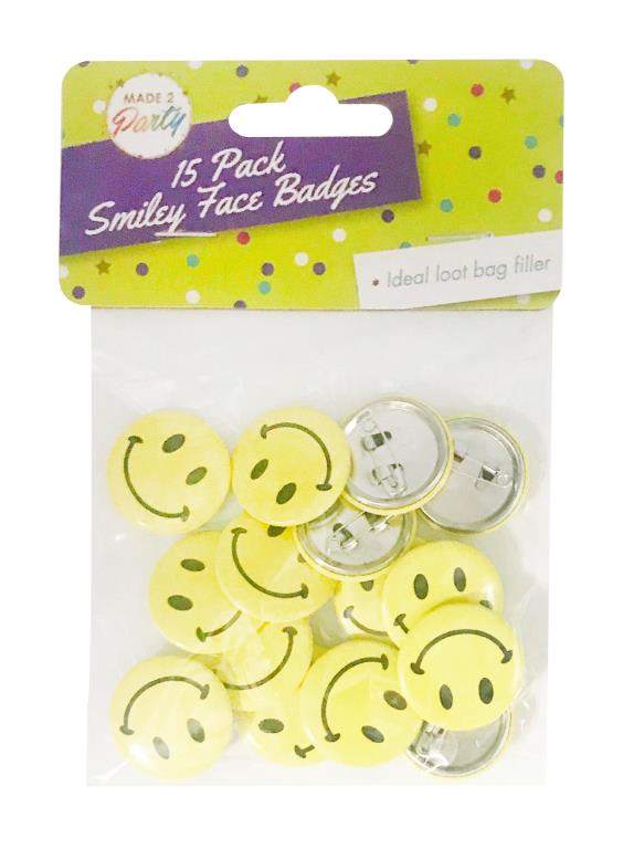 Novelty Smiley Face Series Badges-15PK