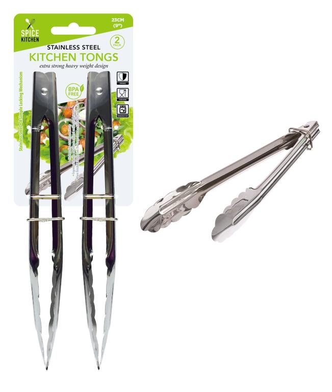 Stainless Steel Tongs - 9' -Twin Pack