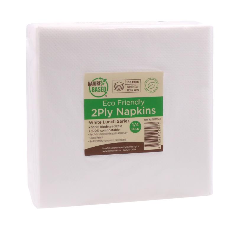 100PK White Paper Napkins (Lunch Series) - 33CM X 33CM