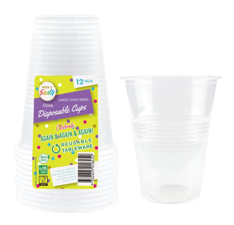Clear Jumbo Plastic Cups - 480ML-12PK