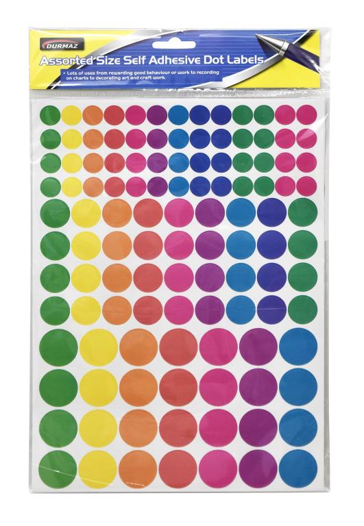 Assorted Size Coloured Self Adhesive Dot Labels