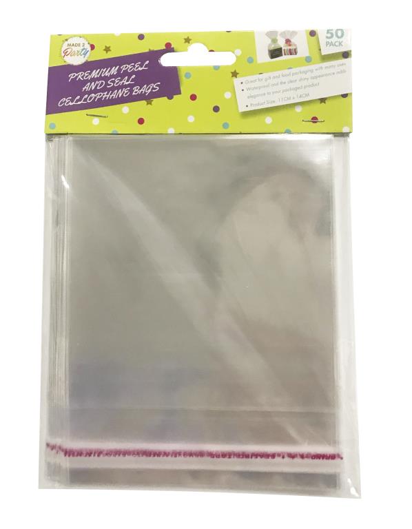 50PK Peal & Seal Cello Bags - 14CM x 11CM