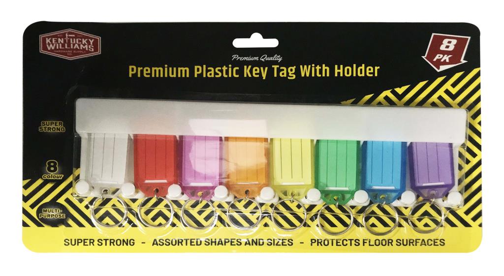 8PK Plastic Key Tags with Plastic Wall Mount Holder